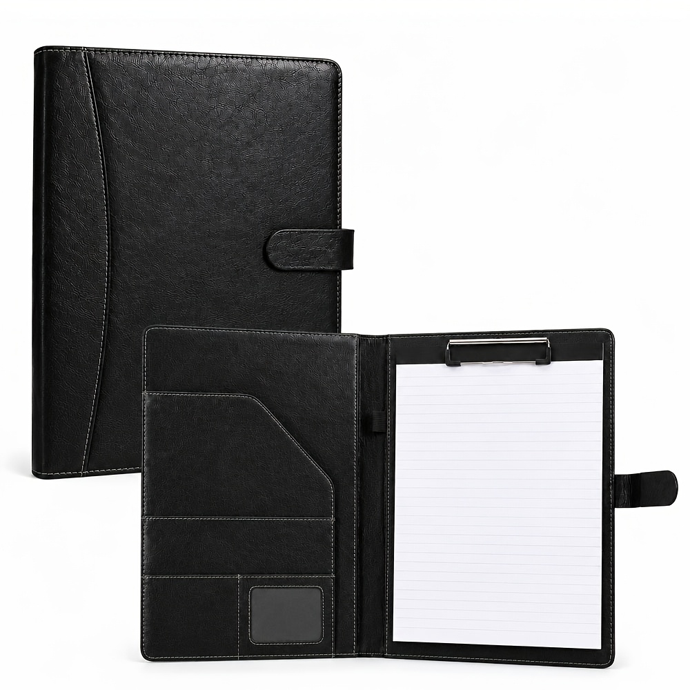 TEMU 1pc A4 Pu Leather Document Folder, Portfolio With Storage Function And Magnetic Closure, Includes Notepad, Suitable For Office, Interview , And