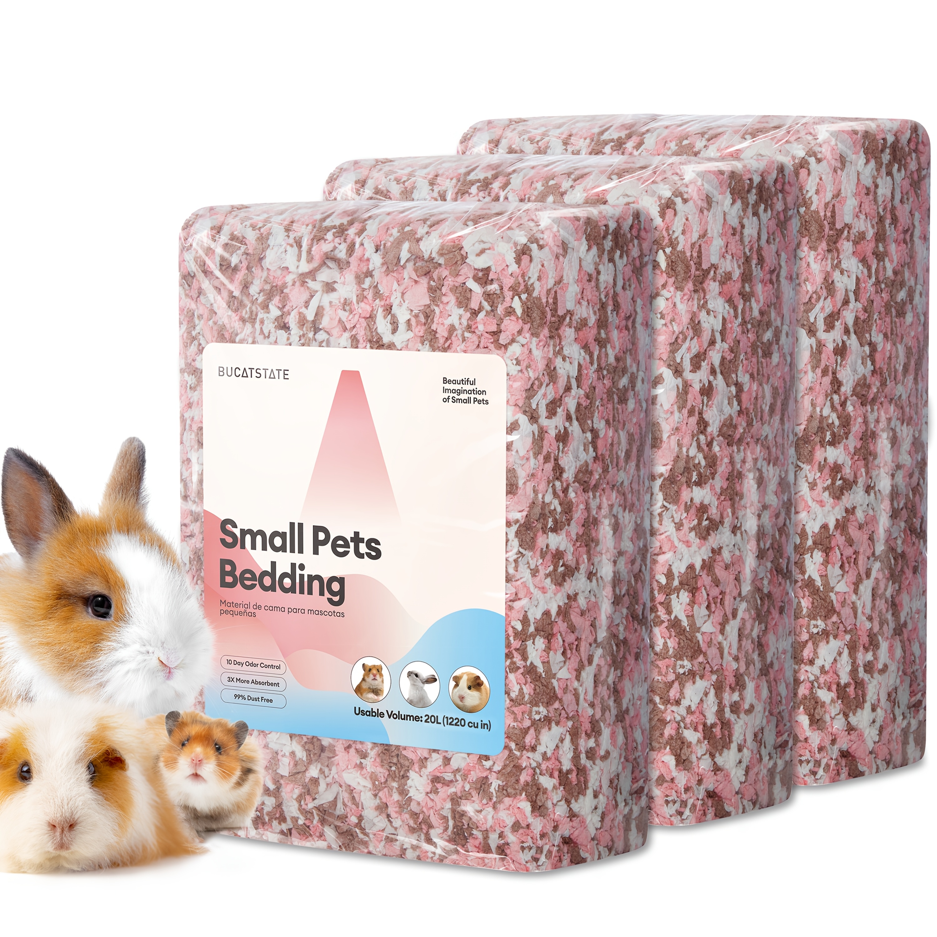 3pcs Small Pet Bedding, Dust-Free Odor Control Paper Substrate
