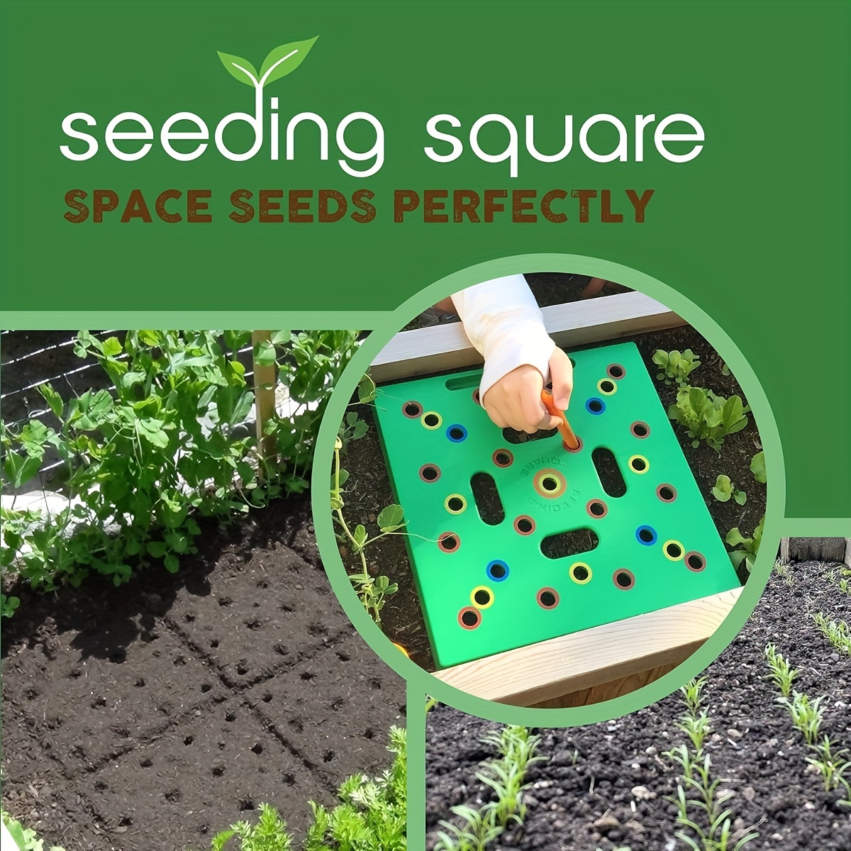 

Square - Seed Spacer Tool For Maximum Harvest, Organized Plants & Less Weeds - Garden Includes Color Templates, Magnetic , Ruler, Spoon & Planting Guide