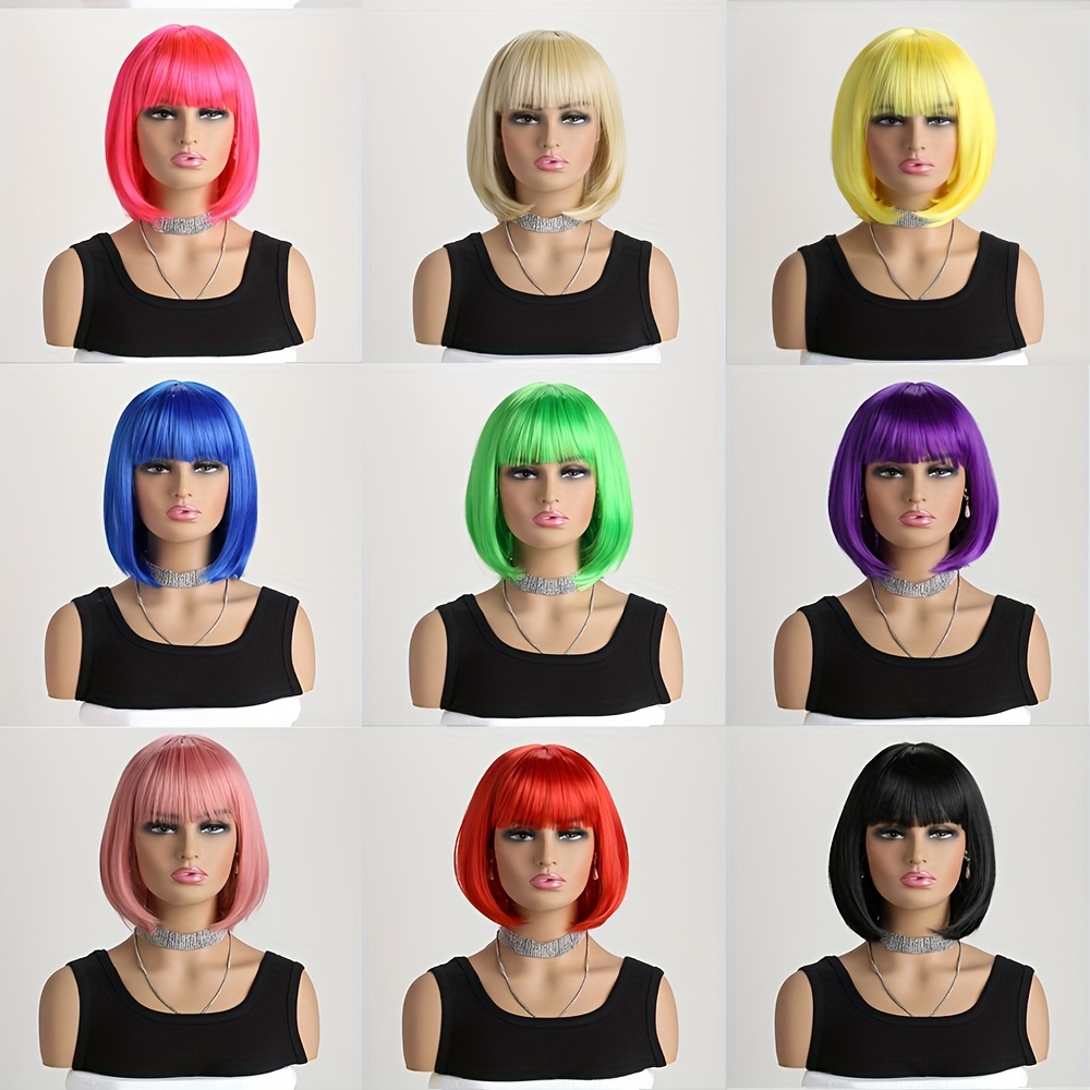 TEMU Short Straight Bob Wigs With Bangs Synthetic Heat Resistant Fiber Hair Wig For Women Daily Festival