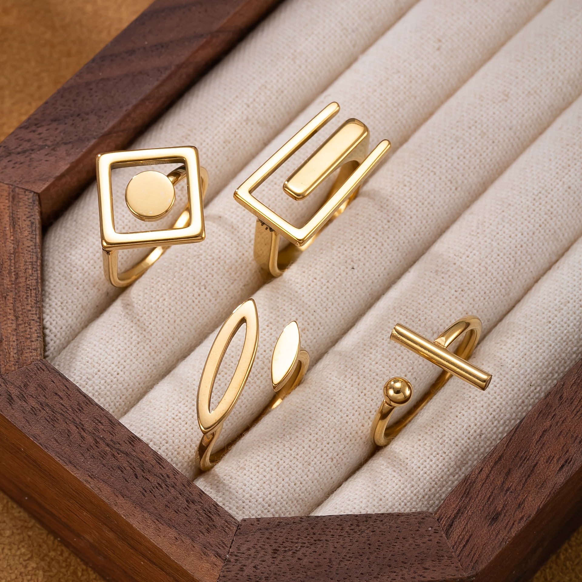 TEMU anillos elegantes de acero inoxidable para mujer, con un diseño geométrico irregular abierto minimalista. anillos , en el hip-hop, son perfectos
