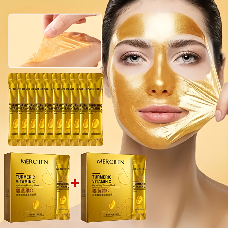 Image of 2 Boxes/20pcs Mercilen Turmeric Vitamin C Hydrating Firming Mask, Unisex-adult, Moisturizing, Alcohol-free, Suitable For Normal & , Plant-based Squalane, Skincare