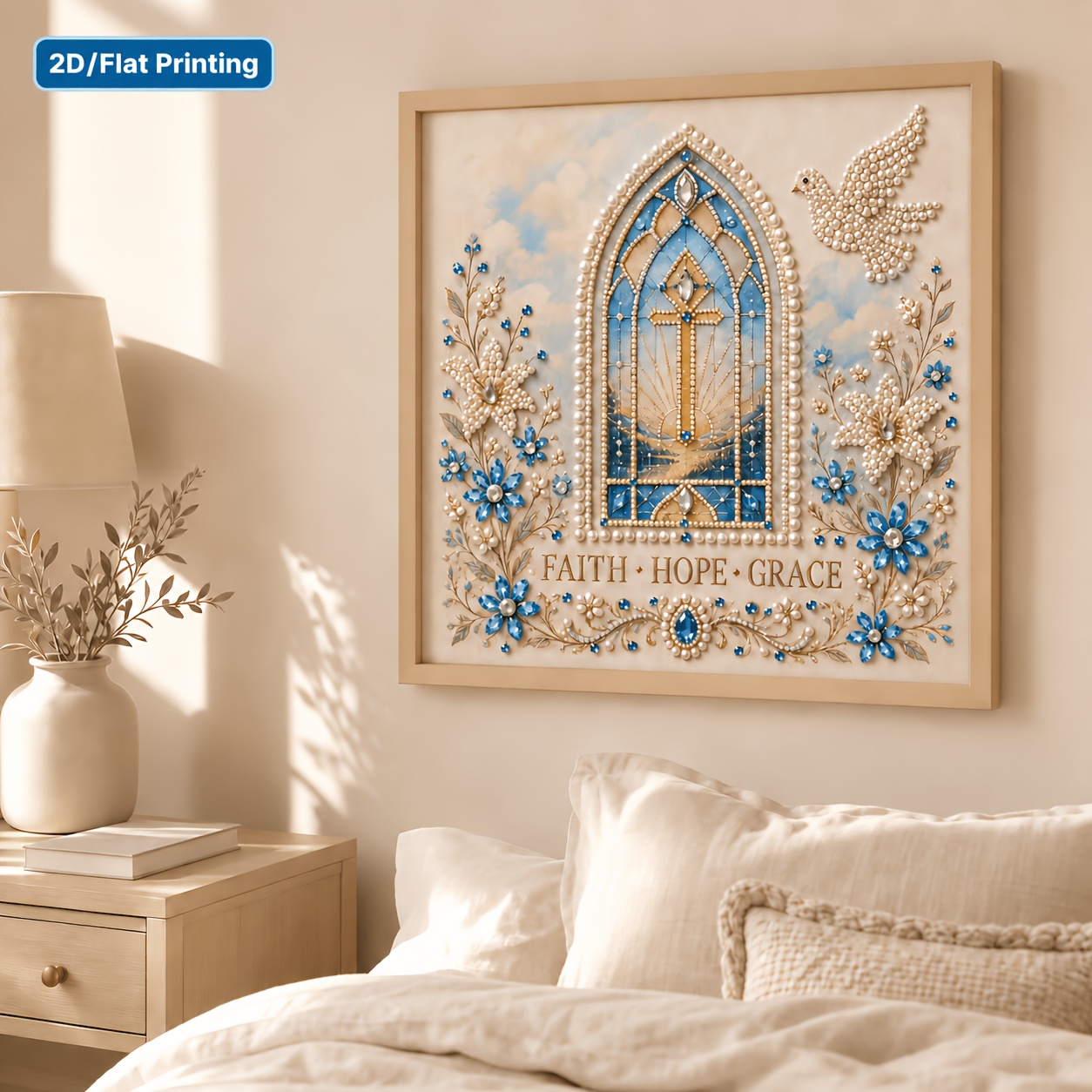 TEMU 30x30cm Faith, , And Diamond Painting Set, Blue Stained Glass Window And Shaped Crystal Artwork, Adult Diy Religious Wall Decor (frame Not