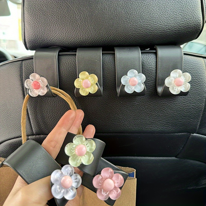 

4pcs Cute Crystal Small Flowers Car Hook Multi-functional Rear Car Supplies Cute Car Interior Supplies Load-bearing Strong Hook