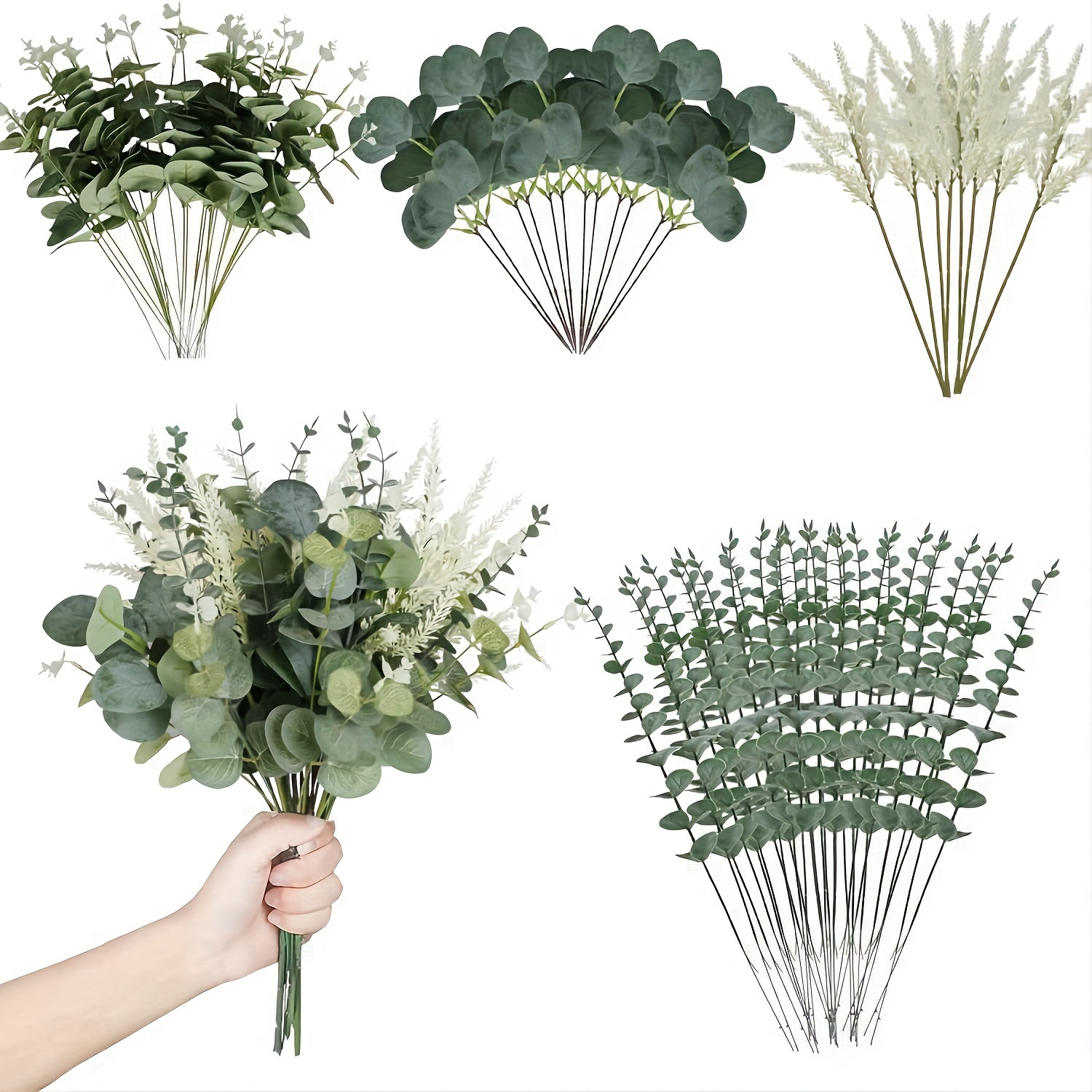 Image of 120pcs Of Eucalyptus Leaves And Stems In Bulk, Mixed Artificial Flower Garland For Wedding Use, Bundled Eucalyptus For Spray Vases, Bouquets, And Home Decoration