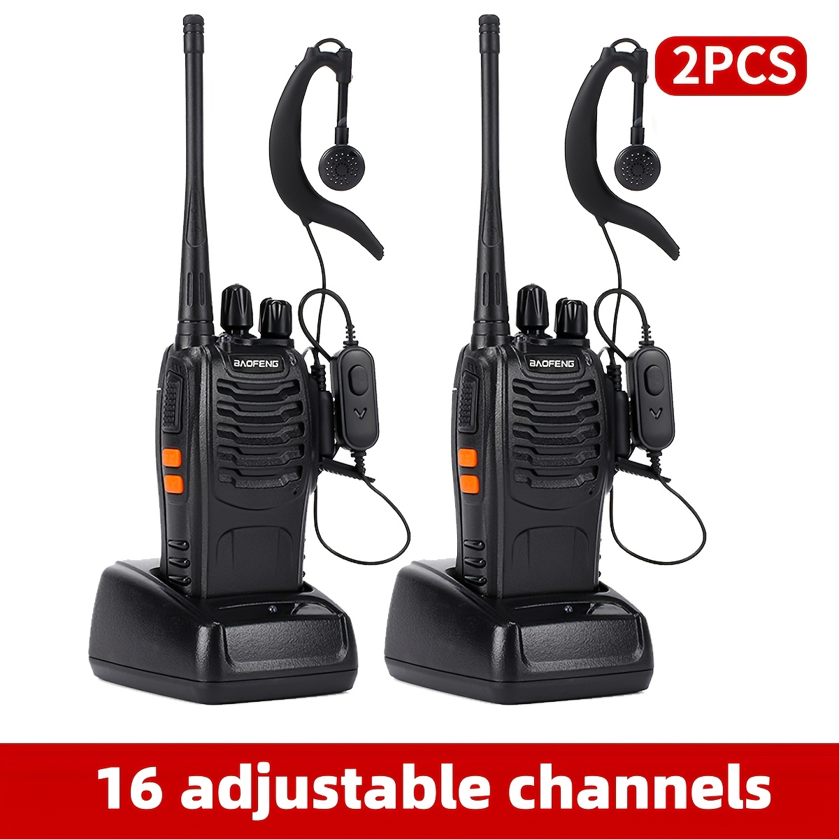 TEMU Baofeng Bf-888s Long Range Walkie Talkies For Adults, Radio With Earpiece, 16 Channels Rechargeable Handheld Transceiver, Built-in Flashlight &