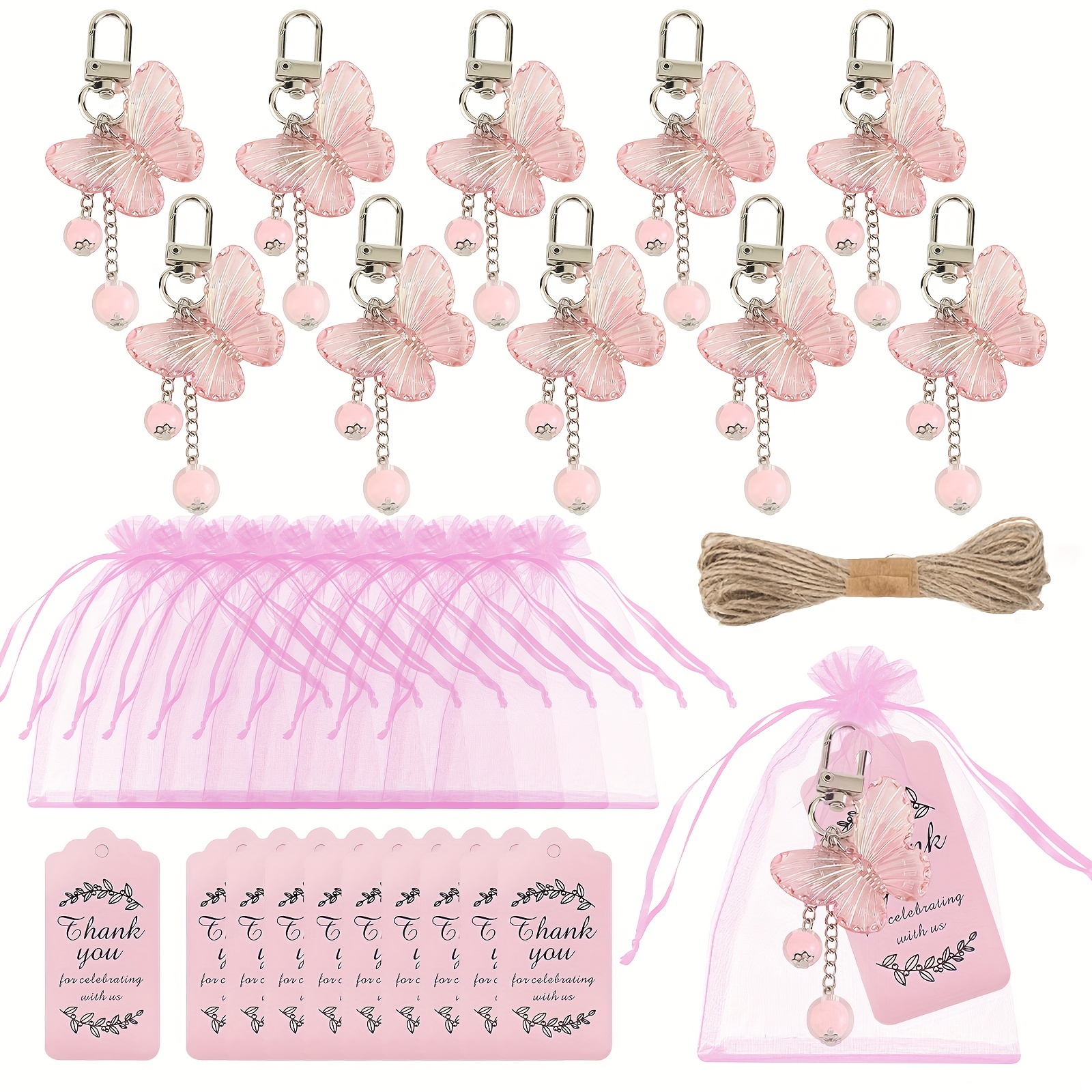 

30pcs Acrylic Butterfly Keychain Favor Set With Thank You Tags & Organza Bags – Ideal For Wedding, Bridal Shower, Birthday & General Party Gifts