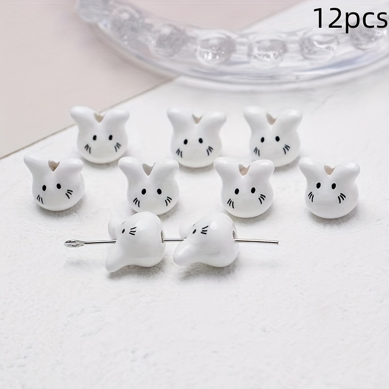 Image of 12 Handmade Ceramic Rabbit Beads, Cute Glazed Ceramic Loose Beads, Suitable For Diy Charm Bracelets, Necklaces, Jewelry Making Accessories