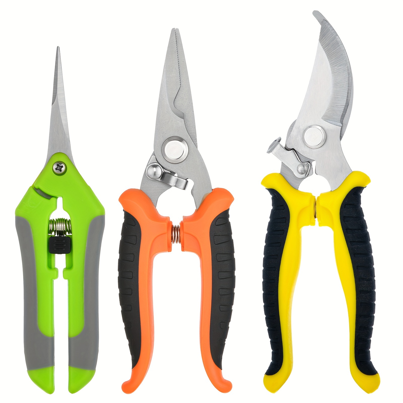 3pcs Modern Stainless Steel Pruning Shears Set, Ergonomic Non-Slip Handles, Garden Clippers For Efficient Trimming And Labor-Saving Gardening Tools_voghion.com