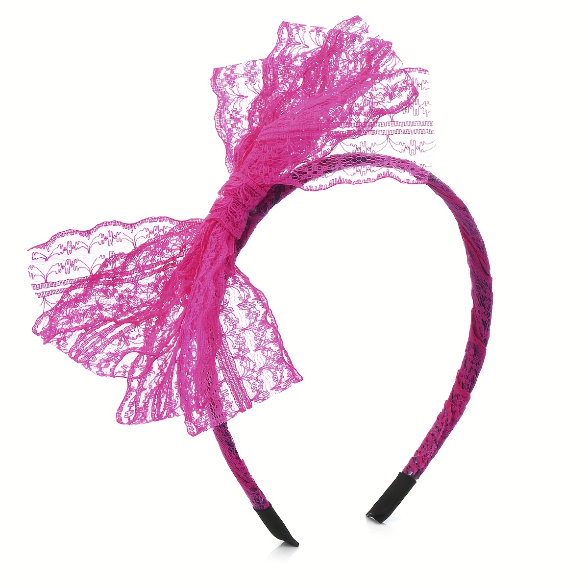 D 1pc Women 80's Lace Headband With Bow, Costume Accessories For Retro 80s Clothing Theme Party Neon Lace Bow Headpiece