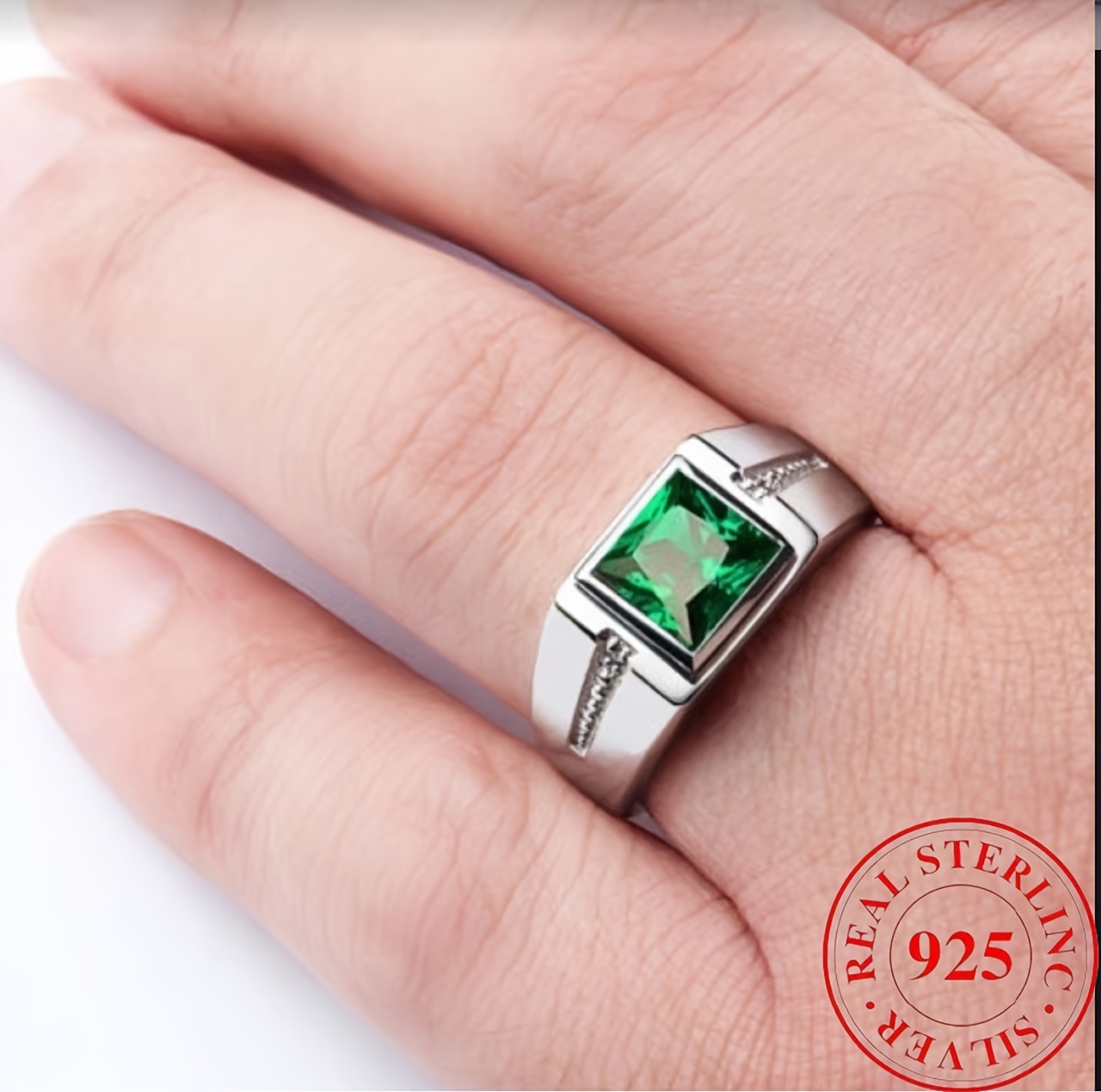 elegant couples   green pink gemstone rings 925 sterling silver plated bands with synthetic zirconia   bands for men and women party and   valentines day gift   compatible details 4