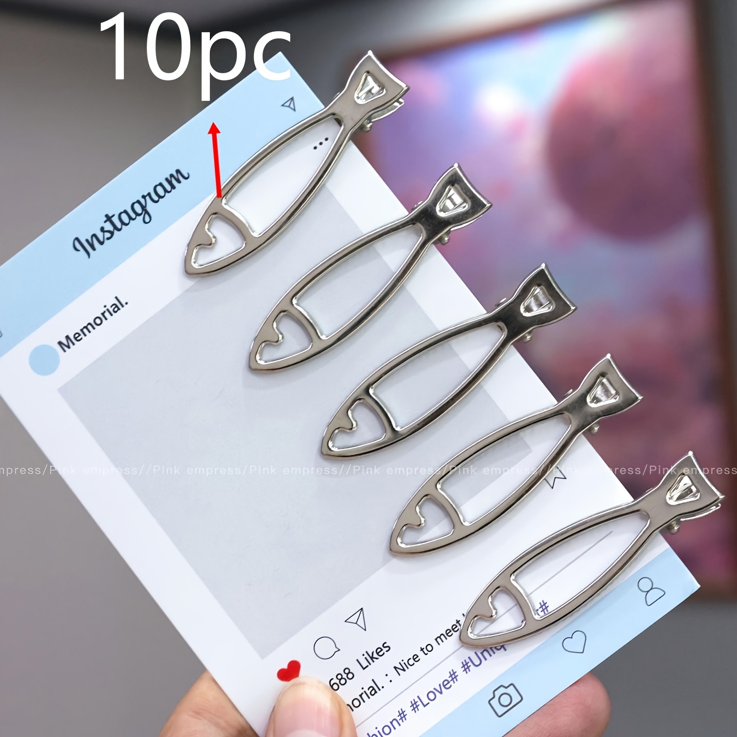 TEMU 10pcs Silvery Small Fish-shaped Hair Clips, Side Clips, Bang Clips, Metallic Texture Duckbill Clips, Hair Accessories
