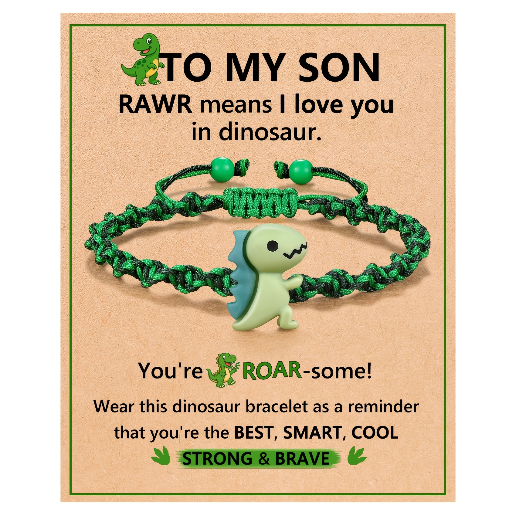 E-shop Dinosaurier Geflochtenes Armband – Geschenk zum Schulstart für Sohn oder Enkel – Geburtstag, Weihnachten, Schulbeginn, Abschluss, Neujahr –