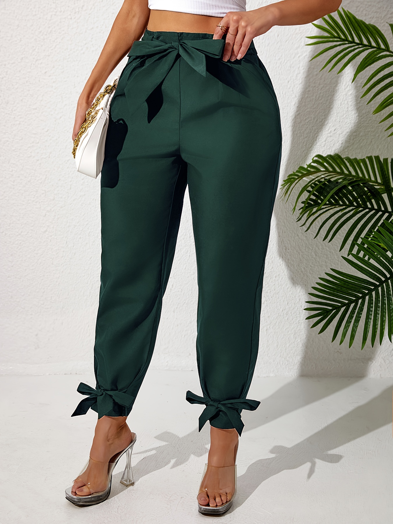 Pantalon elegant de pantalon a effilee n ud ceinture