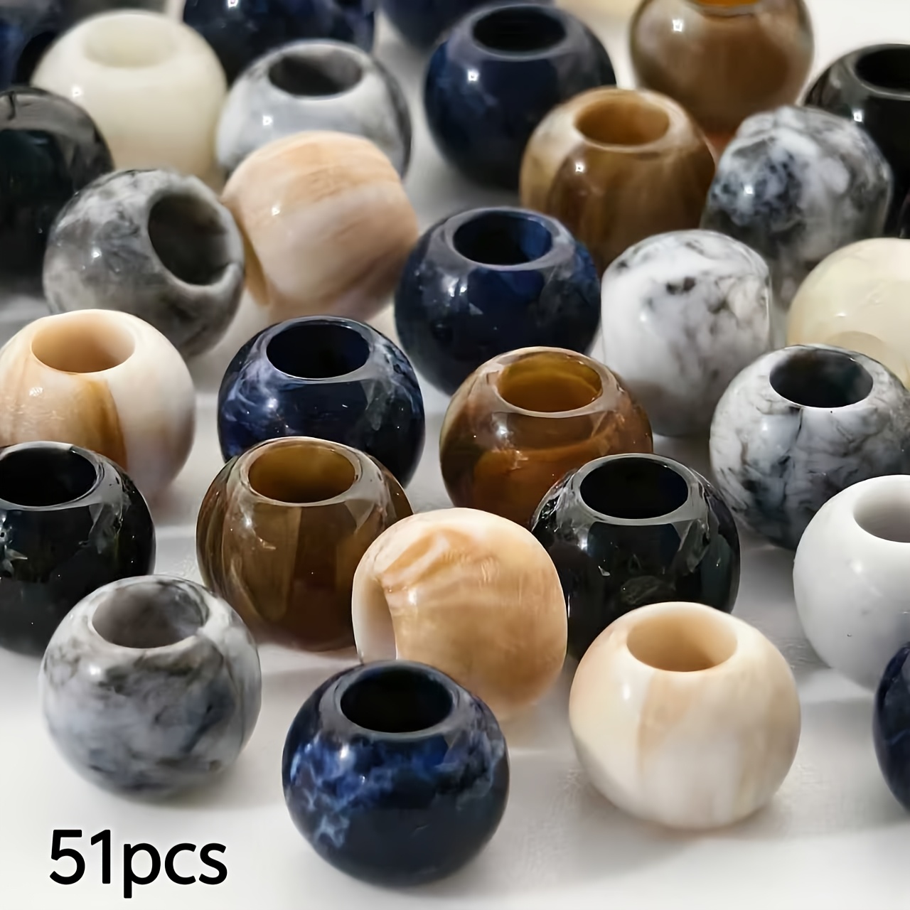 E-shop 51 Stück 10mm Vintage Runde Perlen mit Großen Löchern, Bastelmaterialien für Bekleidungszubehör, Handgemachte Perlenzubehör, Dekorative Perlen,