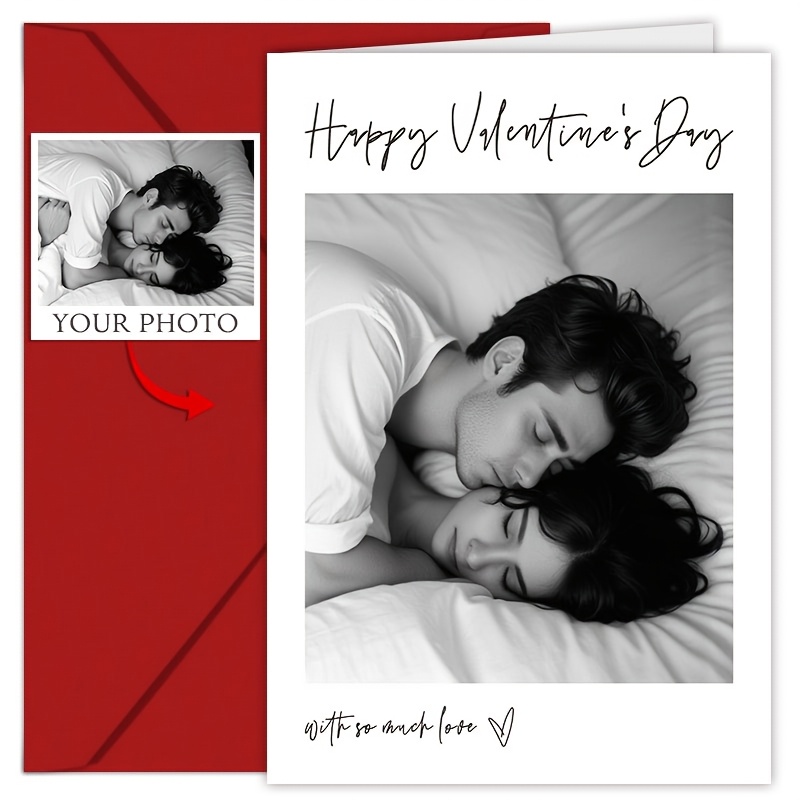 

1 carte de Saint-Valentin personnalisée avec photo, carte de vœux personnalisée avec enveloppe, amusant pour couple, cadeau idéal pour femme, mari, petite , petit ami, en anglais