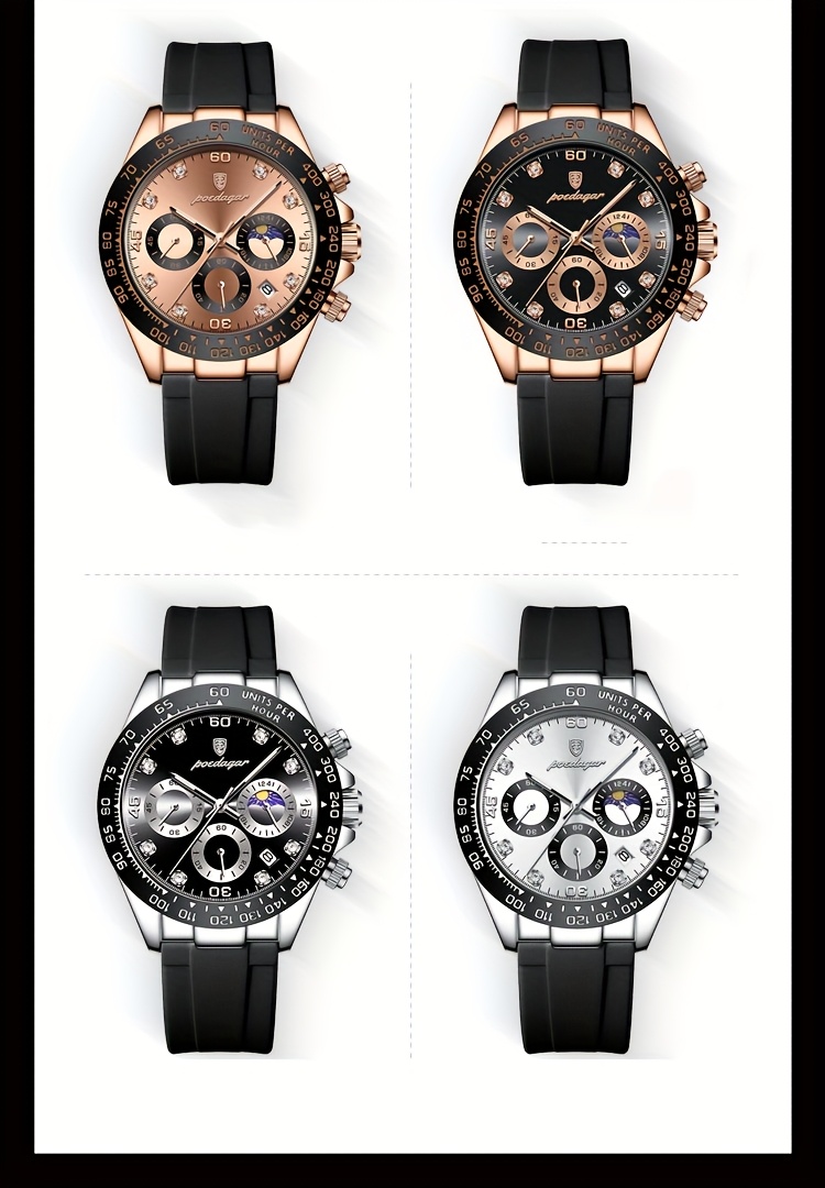 s waterproof quartz watch rose golden luminous calendar timer silicone strap business fashion style ideal for students professionals details 5