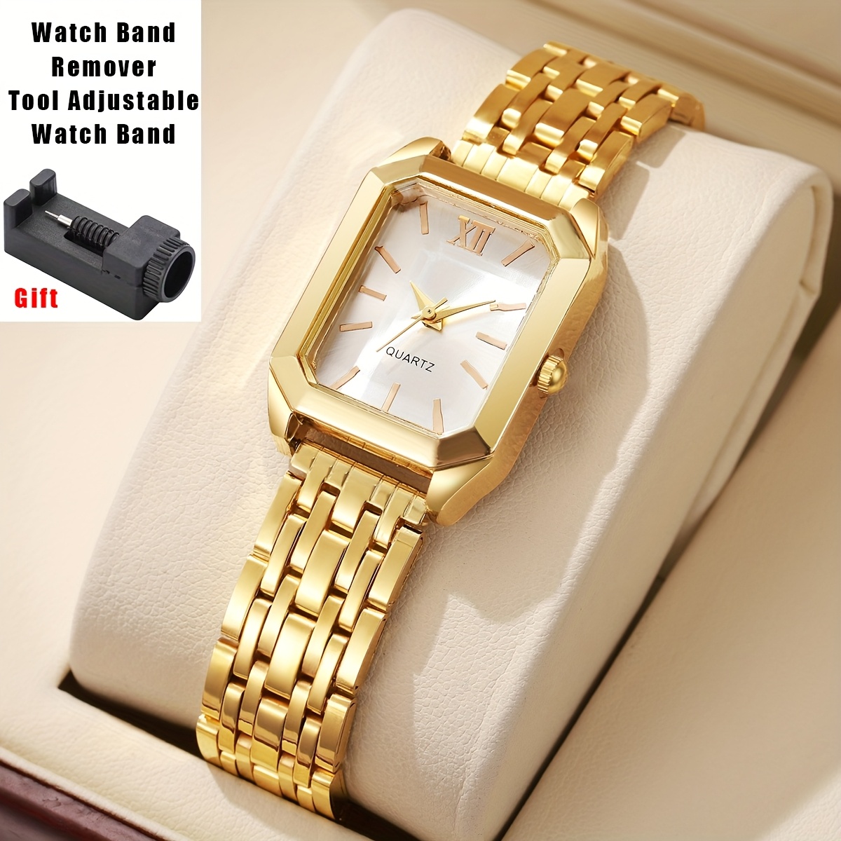 Image of 1pc Bergcoz Women' Luxury Square Watch With Quartz Movement, Wrist Watch Suitable For Everyday & Special Occasions, Elegant Alloy Case &, Middle East Series Line, Non
