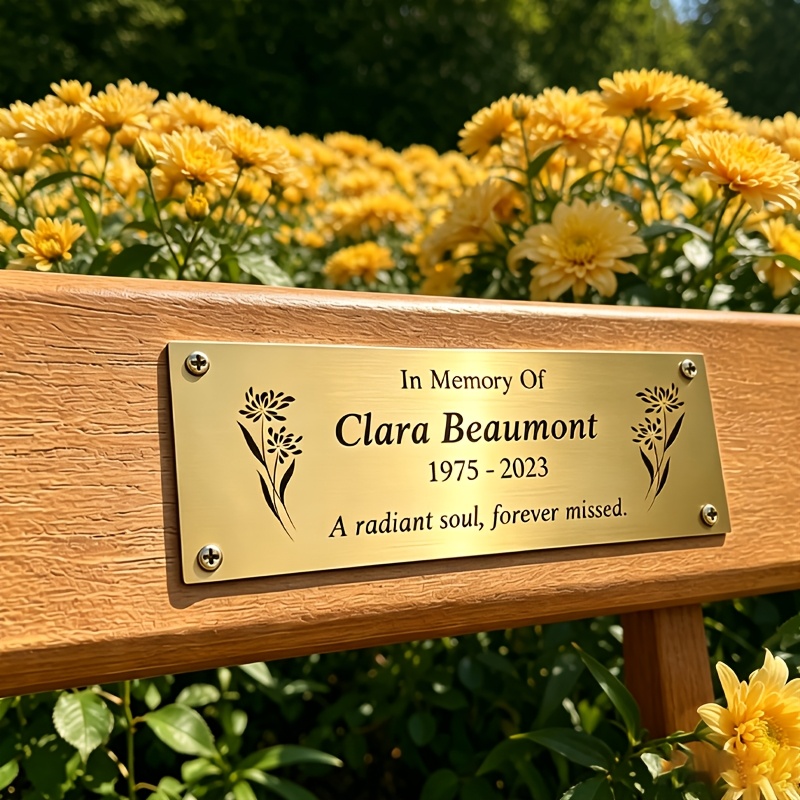 TEMU 2d Flat, [2d Flat] [2d Flat] 1pc Personalized Stainless Steel Floral Seat Plaque, Custom Memorial Plaque With Brushed Texture And Design,