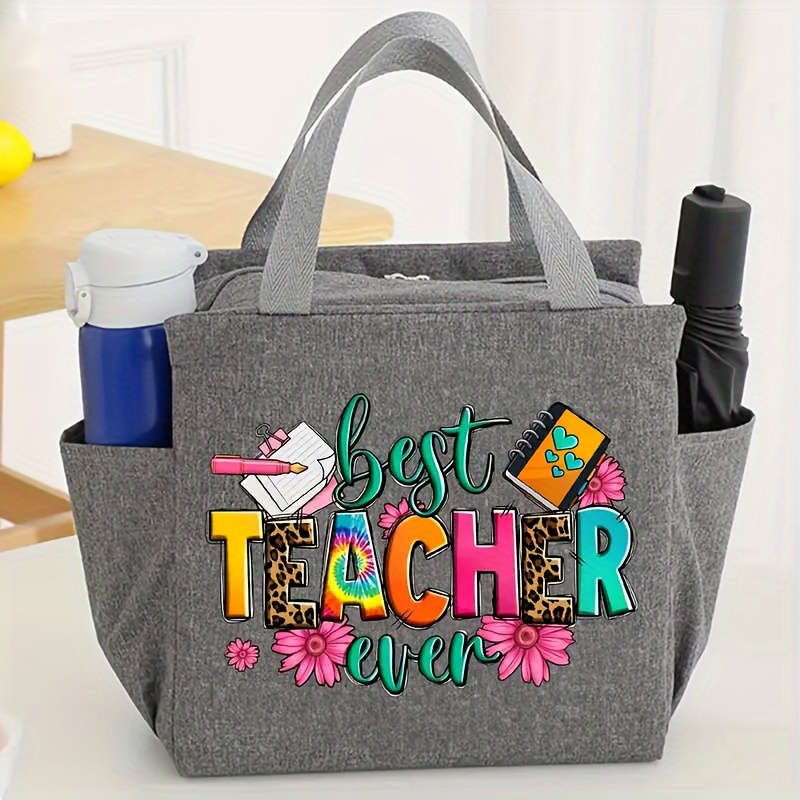 

Teacher Appreciation Tote Bag - Canvas Lunch Bag With Zip Closure, Lightweight, Ideal For Office & School, Best Teacher Ever With Print