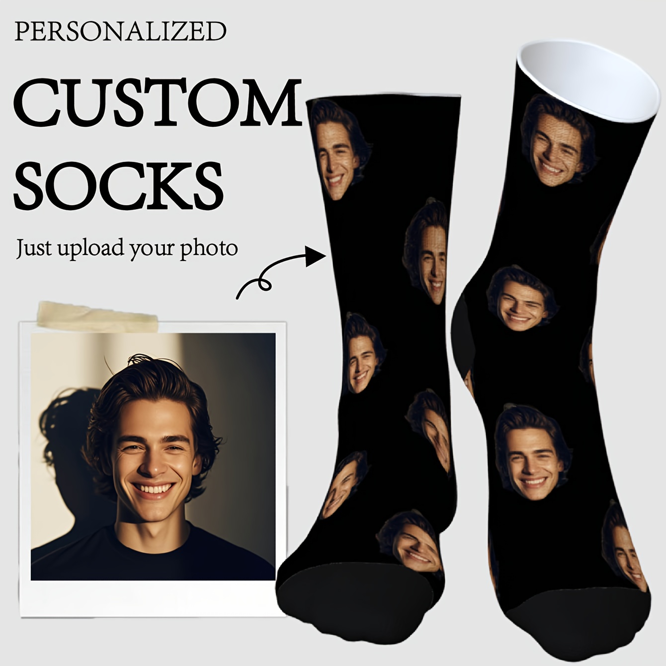 TEMU 1 Paire de Chaussettes Personnalisées avec Photo de Visage, Convient aux Hommes et aux Femmes, Téléchargez Votre Image, Chaussettes Photo