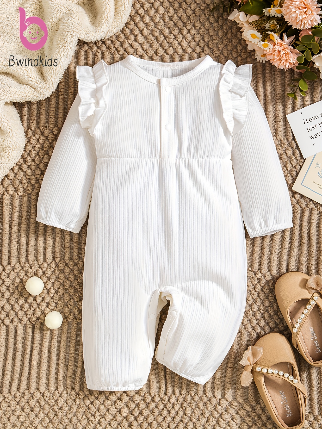 Long Sleeve Ruffle White Ruffle Baby Romper Bwindkids White Ruffle