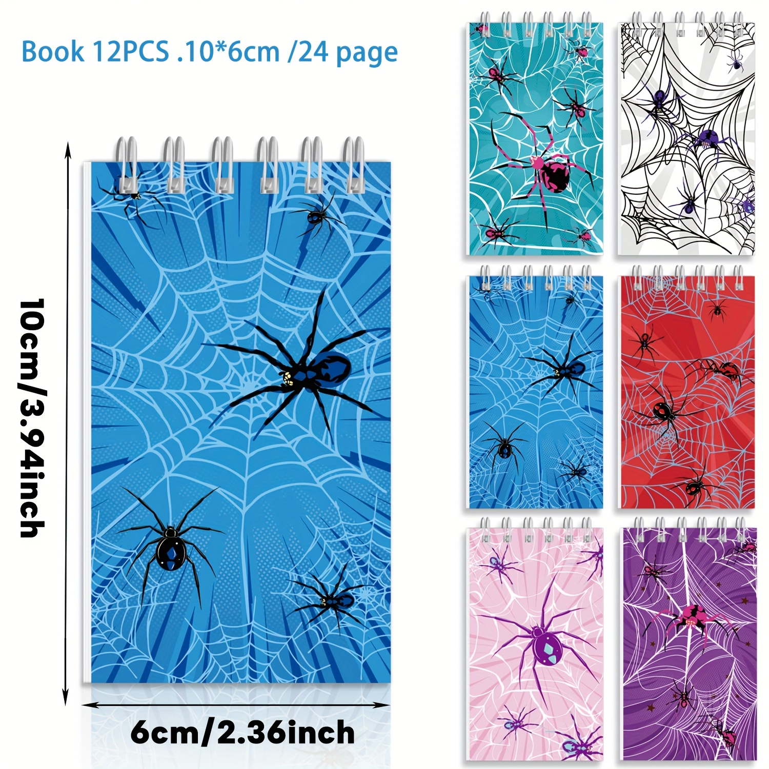 Image of 12 Web Notebooks, Notepads, Pocket Notebooks, Party Decorations, Message Books, Convenient Coil Notebooks, Party Gifts, Birthday Party Decoration Supplies