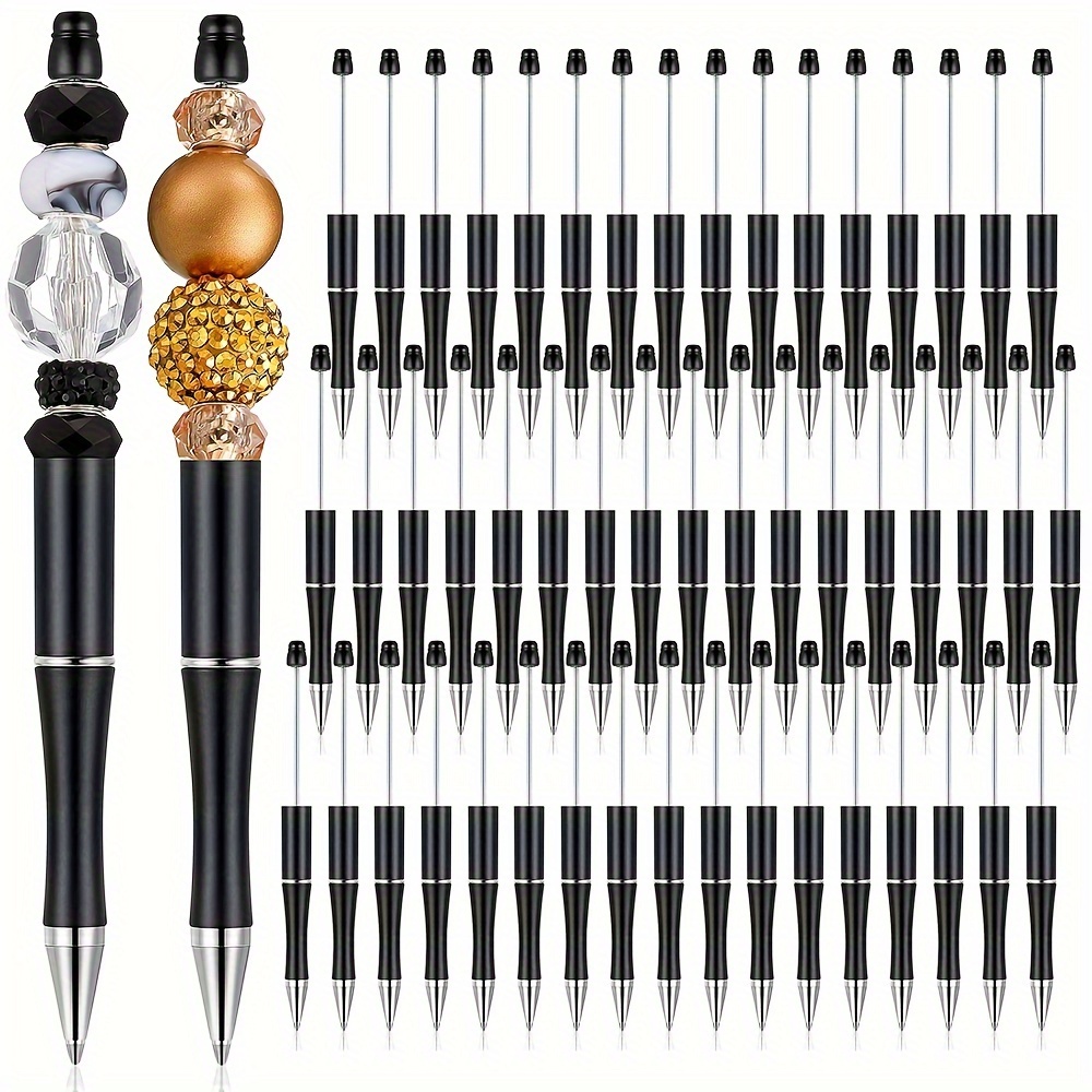 

50pcs Black Plastic Beadable Ballpoint Pens Bulk Diy Craftable Pen Set With Black Ink For Diy Making Back-to-school Gift Office School Supplies