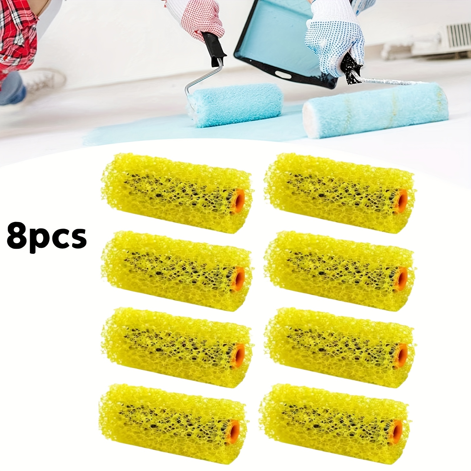 TEMU 8pcs Sponge Embossing Roller Painting Drawing Brush, Texture Sponge Roller Brush, Drywall Paint Roller Decorative Paint Rollers For Art Painting