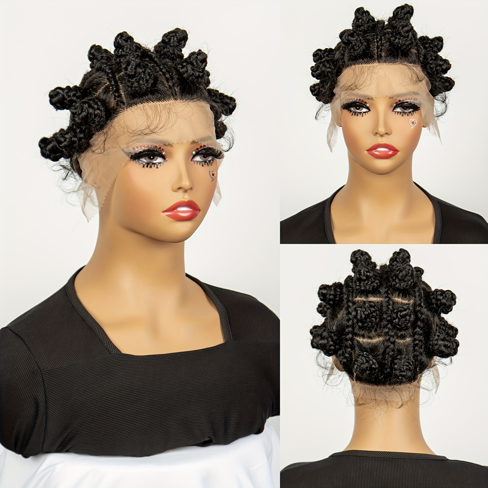 

Elegant Full Lace Synthetic Wig, Bantu Knots Hand-braided Style, High Temperature Fiber, Women's 150% Density Versatile Hairpiece