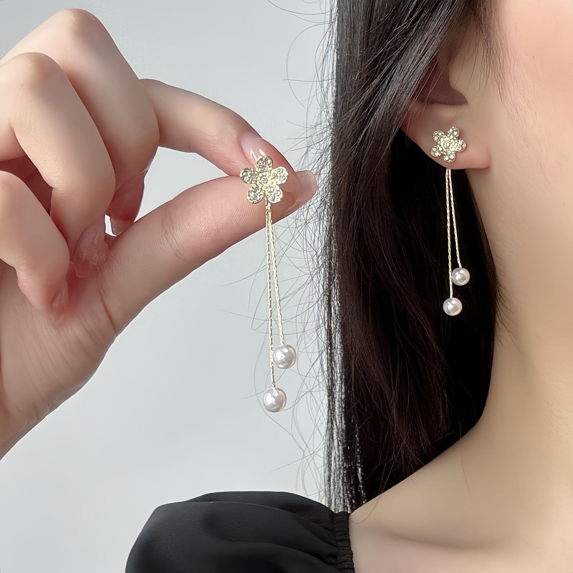 2pcs New Women' Elegant Wear And Flower Medium-length Tassel Earrings, Versatile And Ethereal, Perfect Gift For Best Friend, Banquet Earrings, Autumn/winter Floral Earrings, Holiday Gift