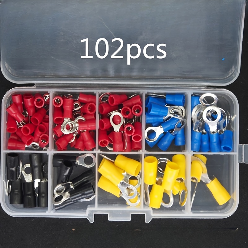 TEMU 102pcs Insulated Crimp Terminal Kit - Assorted Connectors For Electrical Work, Brass Contacts