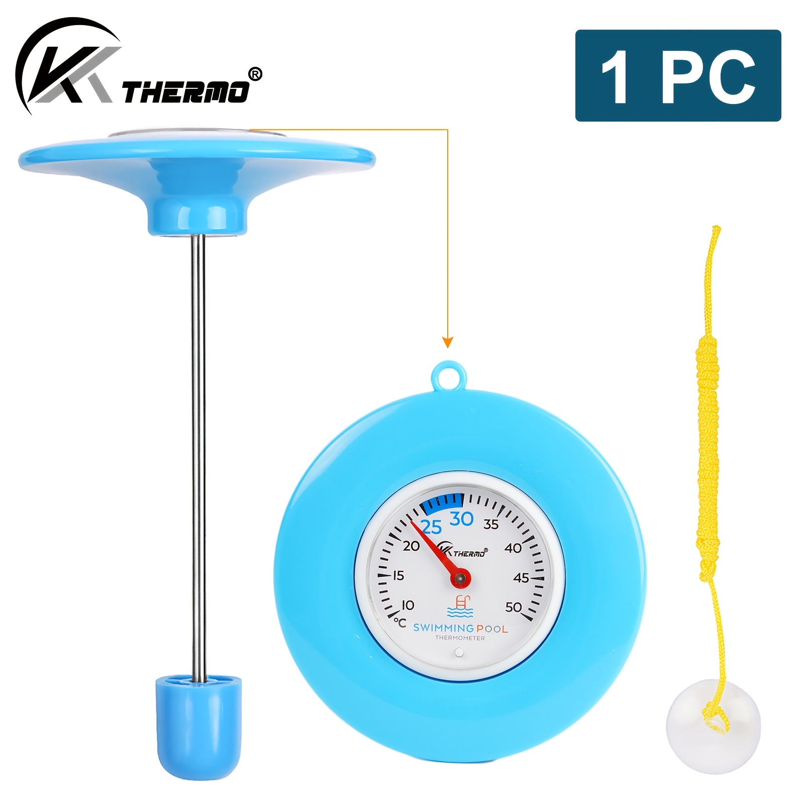 Image of 1pc Floating Pool Thermometer, Float Swimming Pool Thermometer, Dial, Durable Abs & Stainless Steel Build, Measures 10-50°c, Ideal For Swimming Pools, Hot Tubs, Spas, And Fountains