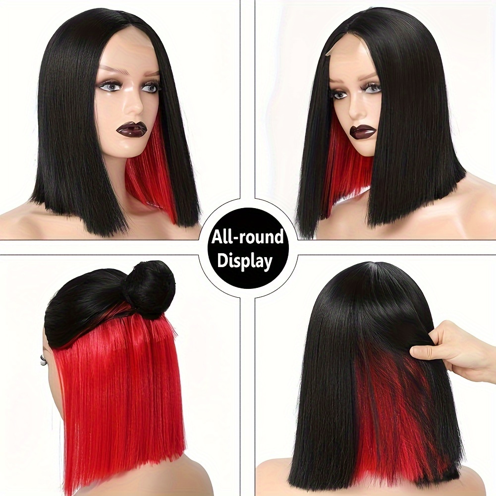 Synthetic Hair Straight Bob Wig Shoulder Length Black Red Temu