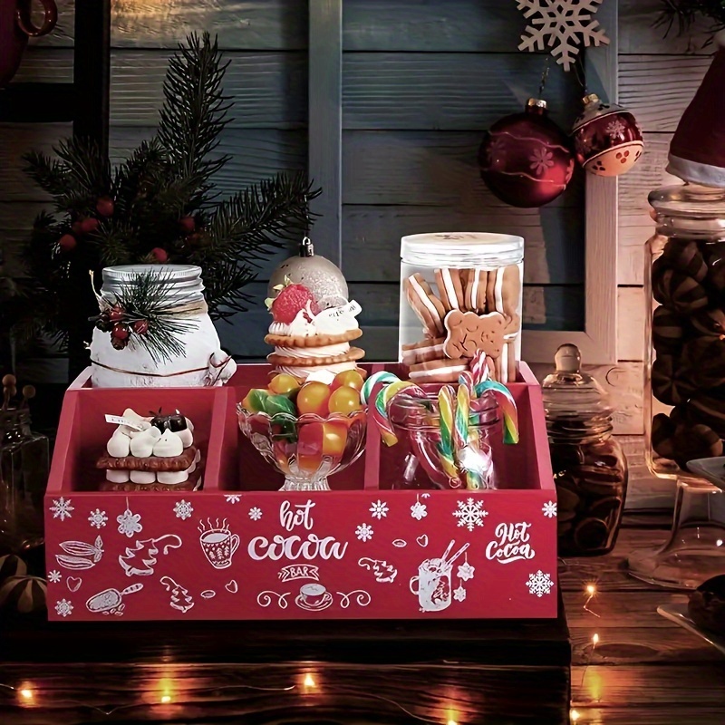 

Bar à chocolat chaud en bois avec dessus ouvert - Boîte de rangement pour de Noël pour les collations et les boissons