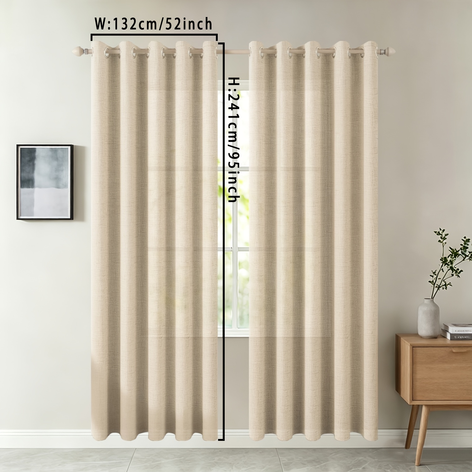 TEMU 2pcs Bohemian Filtering Curtain Panels Suitable For Living Room & Bedroom - Sliding Door Window Drapes With System, Neutral Farmhouse Curtain