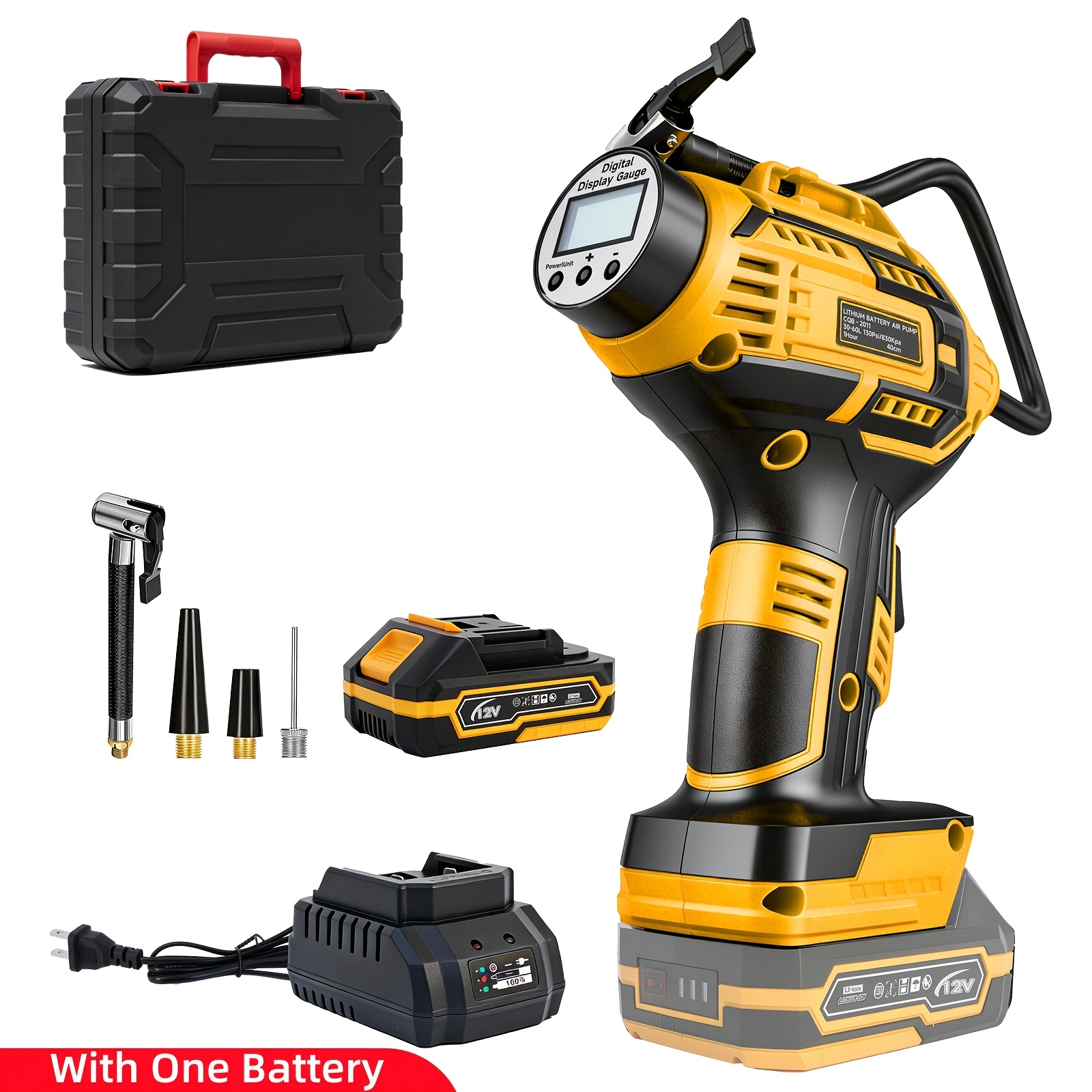 TEMU 20v Portable Air Compressor, 980kpa Tire Inflator With Digital Display, With 0/1/2 Rechargeable Battery, Only Compatible For Makita And Original