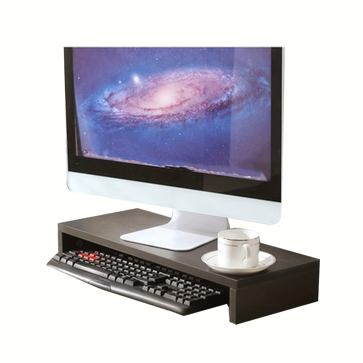 FITUEYES - Soporte doble para monitor – Elevador de monitor de computadora  de 3 estantes, soporte de escritorio de madera con longitud y ángulo