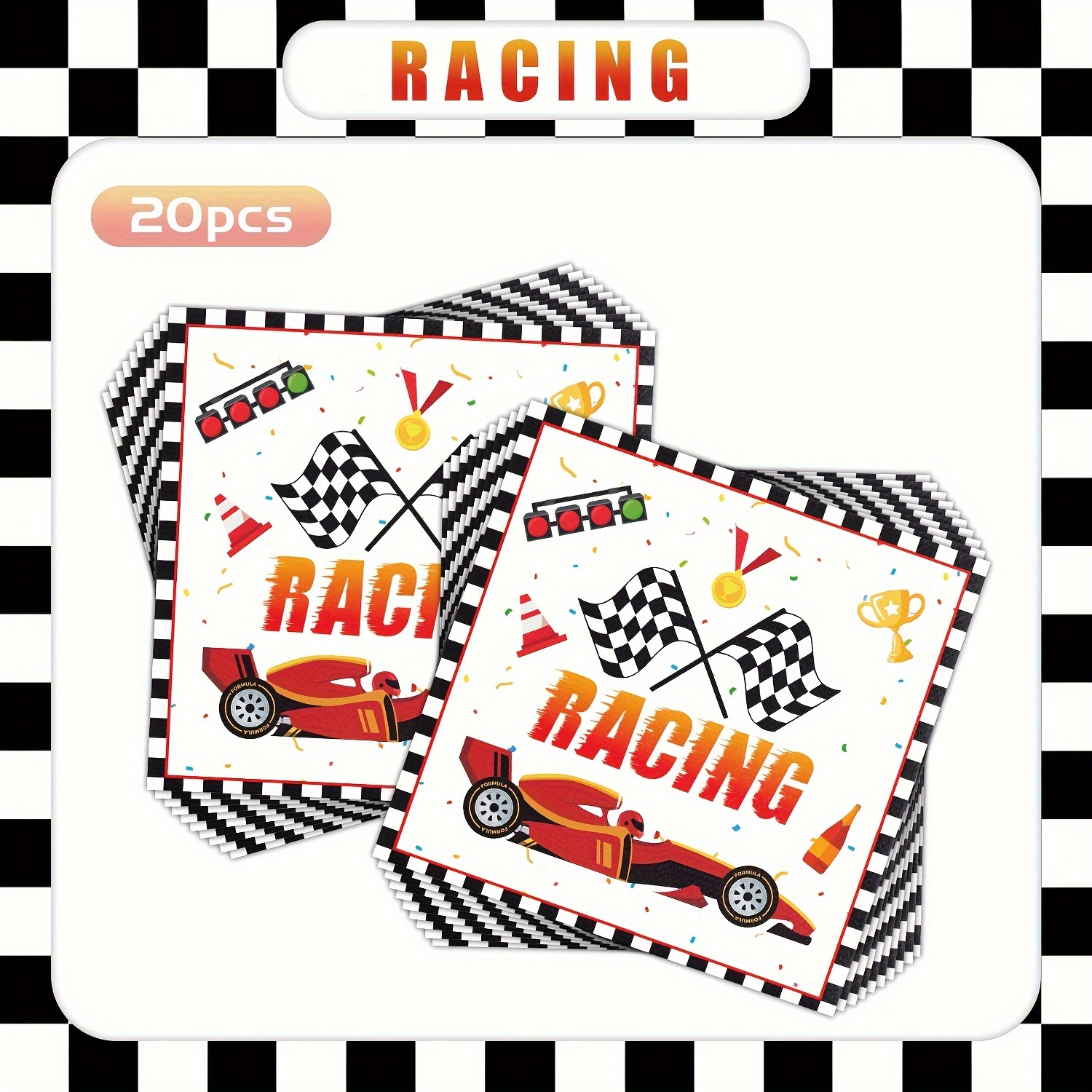 Racing Car Napkins Party Supplies Race Car Dinner Paper Napkins Disposable Checked Racing Cars Themed Party Decorations For Party Game Sports Events