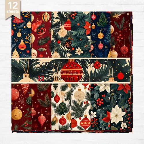 item picture a set of 12 sheets of 6x6 inch paper designed for winter and christmas themes decorative projects like diaries albums crafts card making and journaling featuring straight decorative paper material