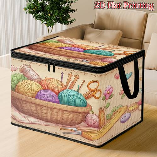1pc 2d flat printed lidded storage basket with cover clothes storage bin colorful yarn basket modern minimalist style large capacity design foldable for home use space saving storage laundry room accessory 2d 2d flat
