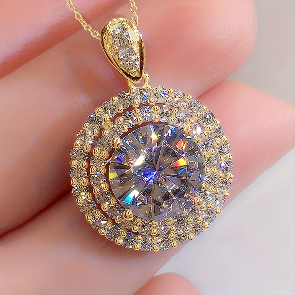Image of Exquisite Micro Zirconia Pendant Necklace Bridal Banquet Wedding Golden Necklace Jewelry For Women Daily Party Elegant Additions