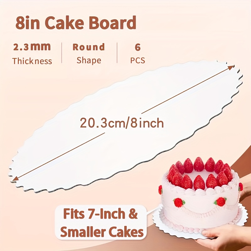 E-shop 6 oder 12 Stück Weiße Crinkle Edge Kuchenplatten - 6/8/10/12 Zoll Robuste Rutschfeste Basis | Lebensmittelechte, Schräglagenfeste Kartonplatten