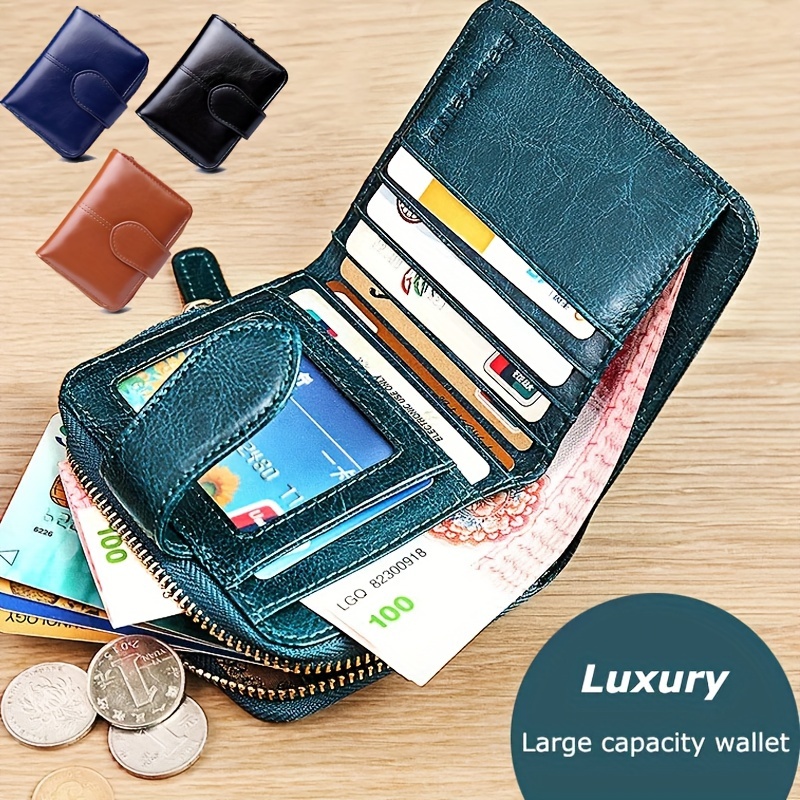 

Retro Style Women's Short Wallet, Wax Leather, Vintage Coin Purse With Snap Closure, Compact Size