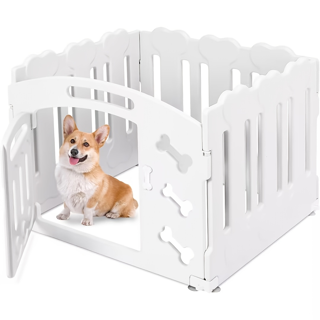 Image of 3+1pc Puppy Playpen 60cm High, Dog Playpen With 3+1 Panels, Plastic Puppy Fence, Foldable Dog Gate With Door, Includes Suction Cups And Ground Anchors, Dog Crate For Indoor And Outdoor Use
