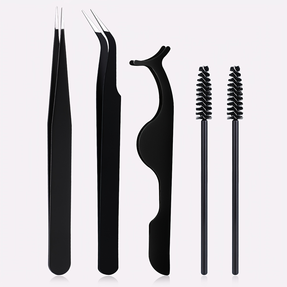 TEMU 5pcs Pointed And Bent Tip Tweezers Set, Eyelash Extension Applicator, Stainless Steel Eyebrow And Eyelash Tweezers, Beauty Tool With 2 Spiral