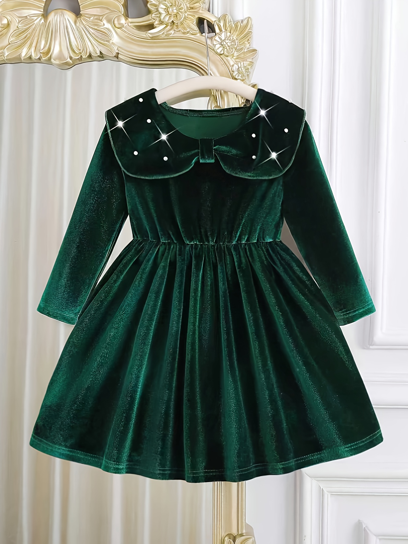 slim fit dress slacks Petite Adele Little Girls Hunter Green Beaded Shoulder Crystal Belt Gown 2-6, 6 main image 1