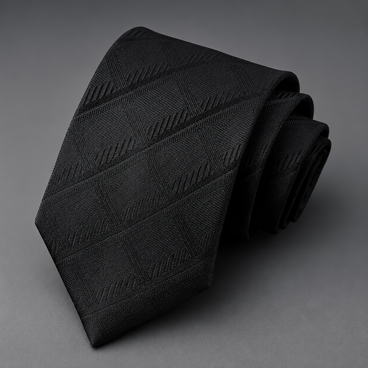 TEMU Black Necktie, Striped And Checkered Hand-tied 7.5cm/2.95in Wide Necktie, Light Luxury Business Solid Color Necktie, Premium Formal Attire
