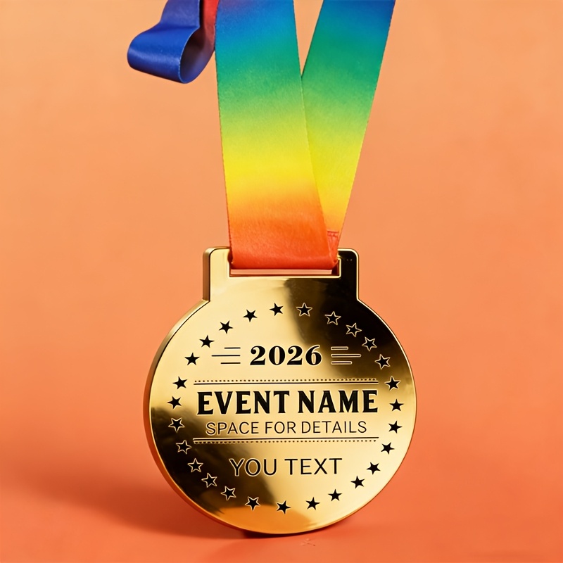 TEMU 1pc Custom Stainless Steel Medal, Customizable Text Sports Gold-plated Medal, Create Medals With Logos And Names, Suitable For School Support,