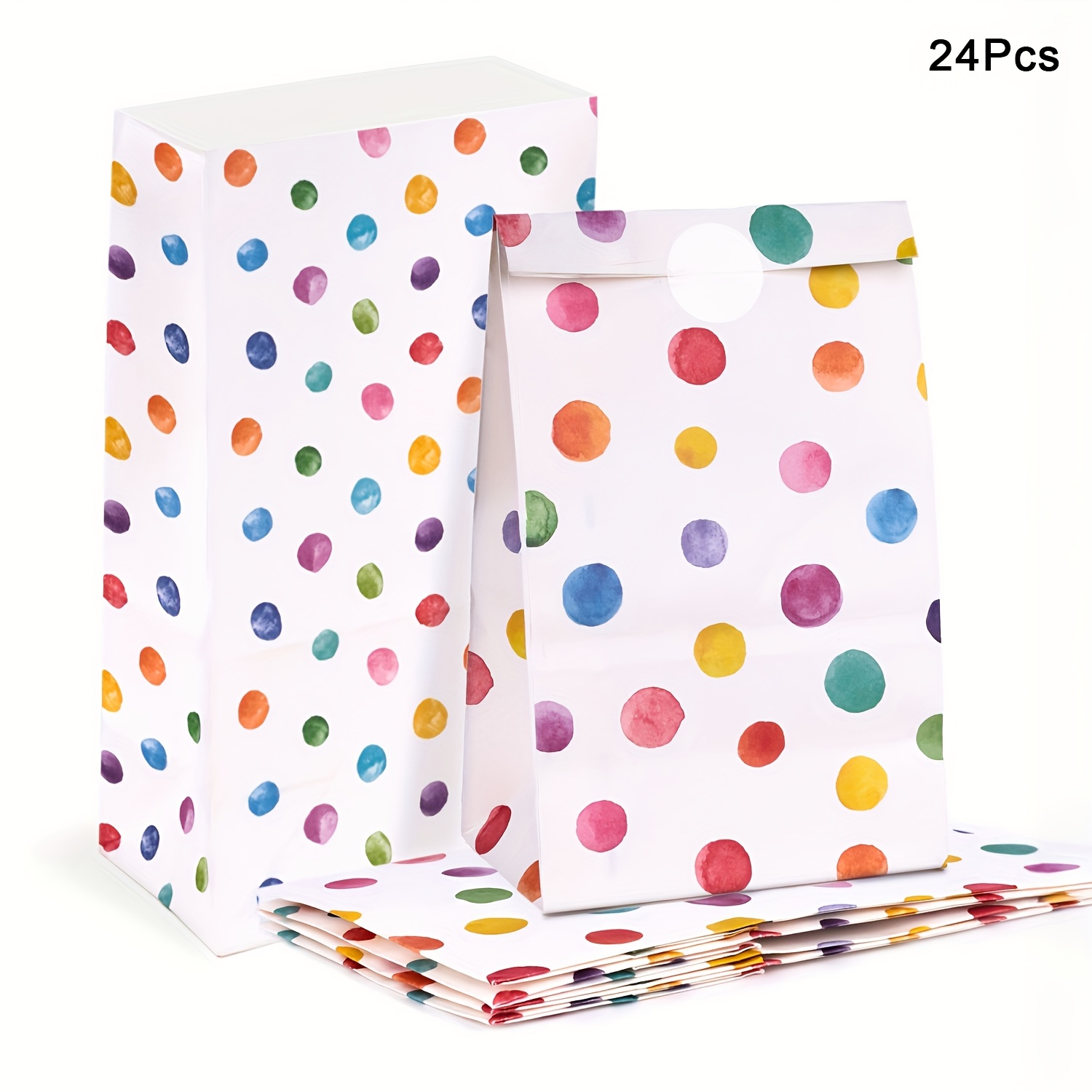 Image of 8pcs&16pcs, 24pcs Colorful Polka Dot Party Bags, Versatile Paper Gift Bags For Birthdays, Party Favors, And Decorations, Includes Sealing Stickers
